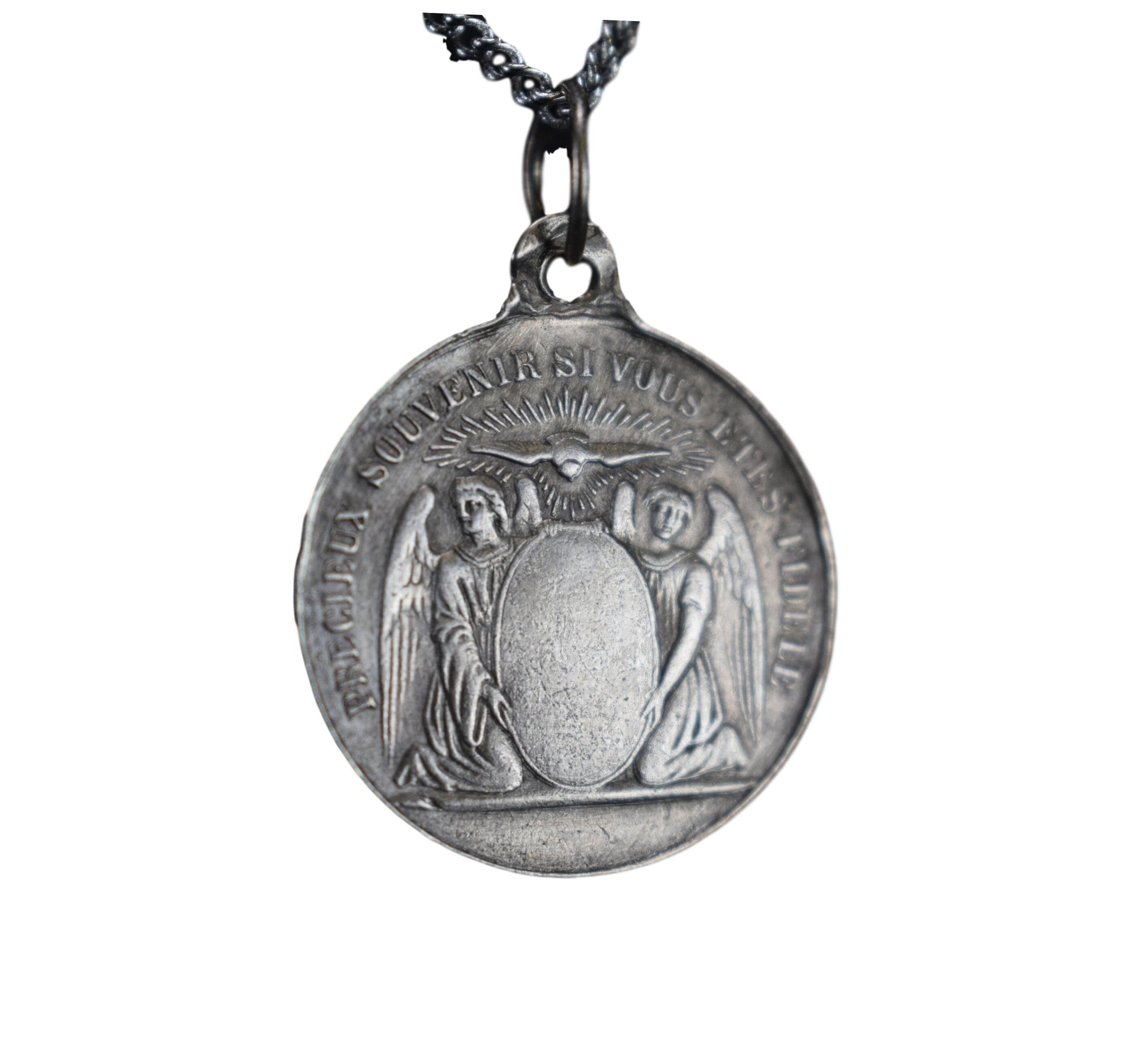 Français Antique First Communion Medal Sterling Silver Pendentif Charm