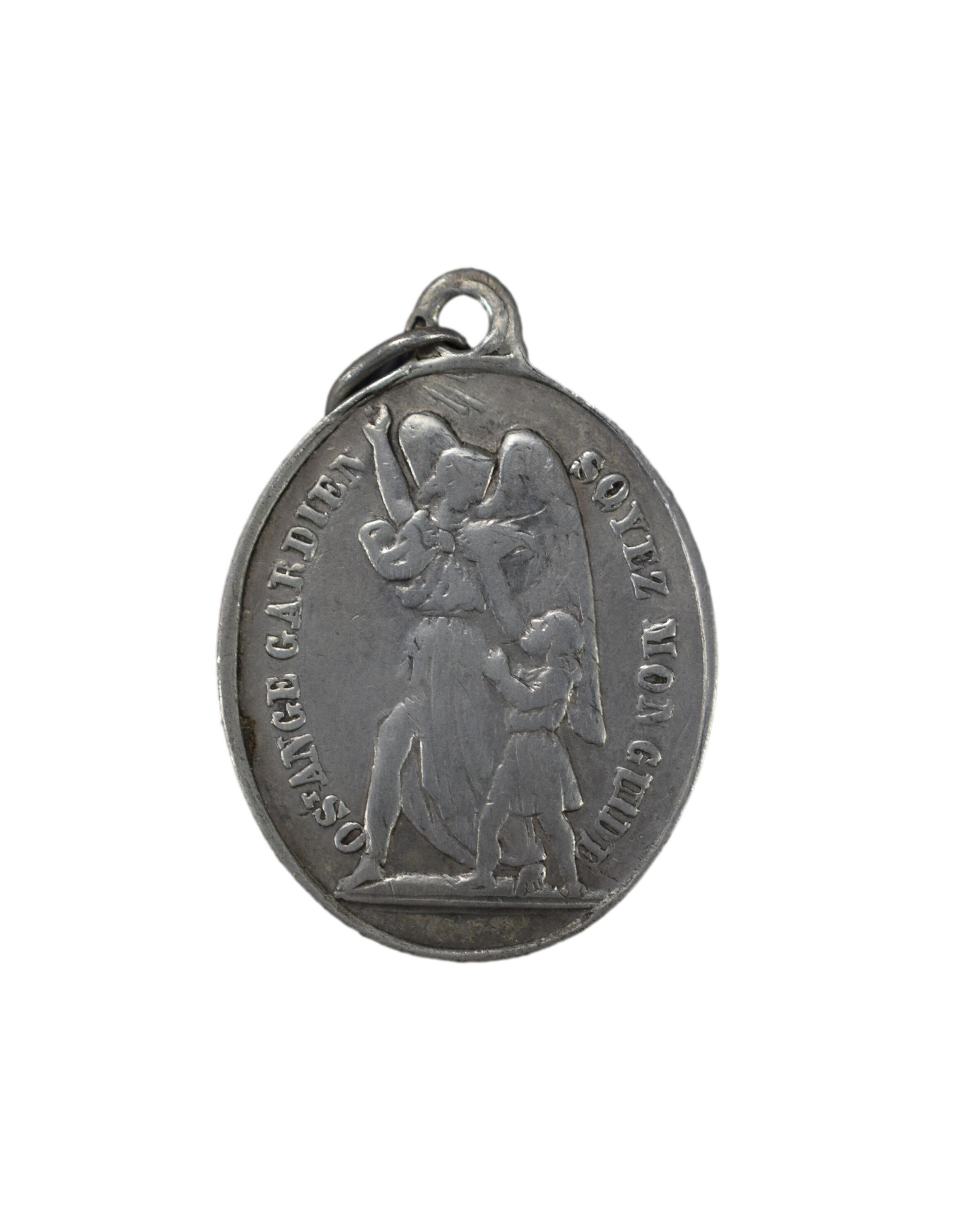 Français 19C Ange d'argent Gardien Saint Louis de Gonzague Médaille Vachette