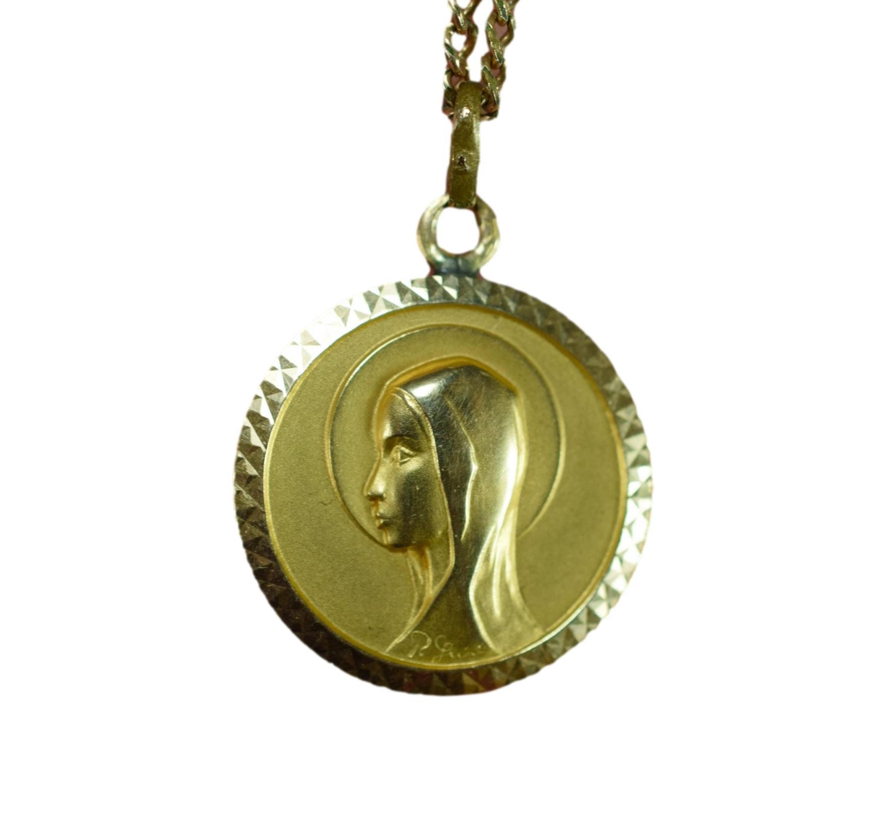 Médaille d'or Mary Vintage Remplie avec Chaîne