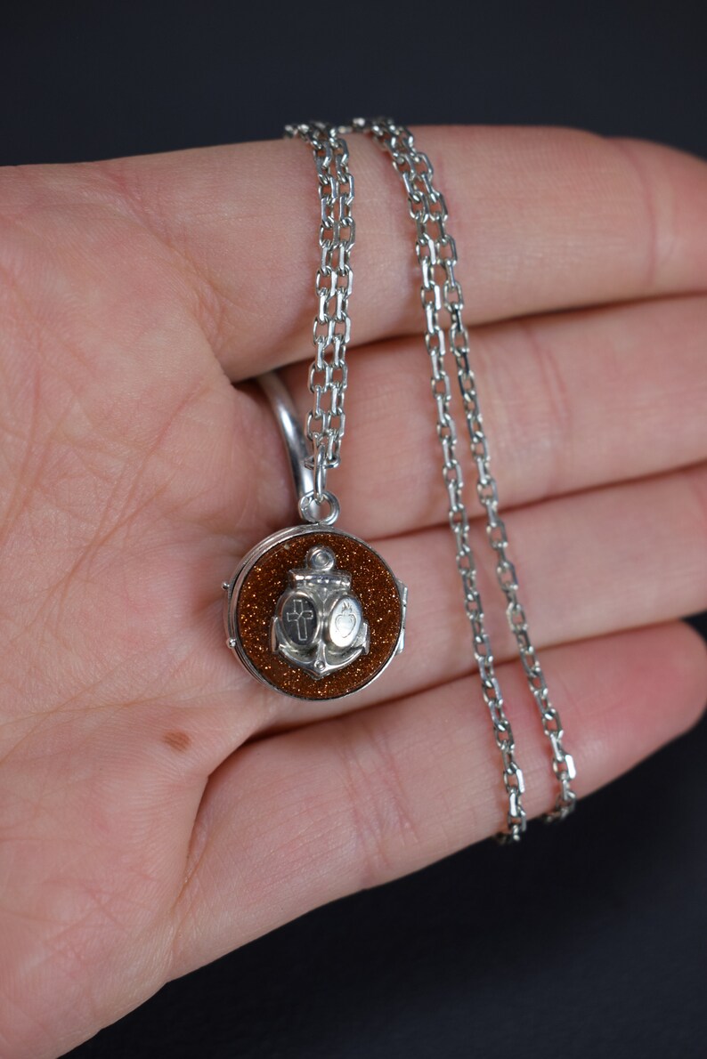 Sterling Silver Sunstone Locket Necklace Reliquary Pendant Etsy