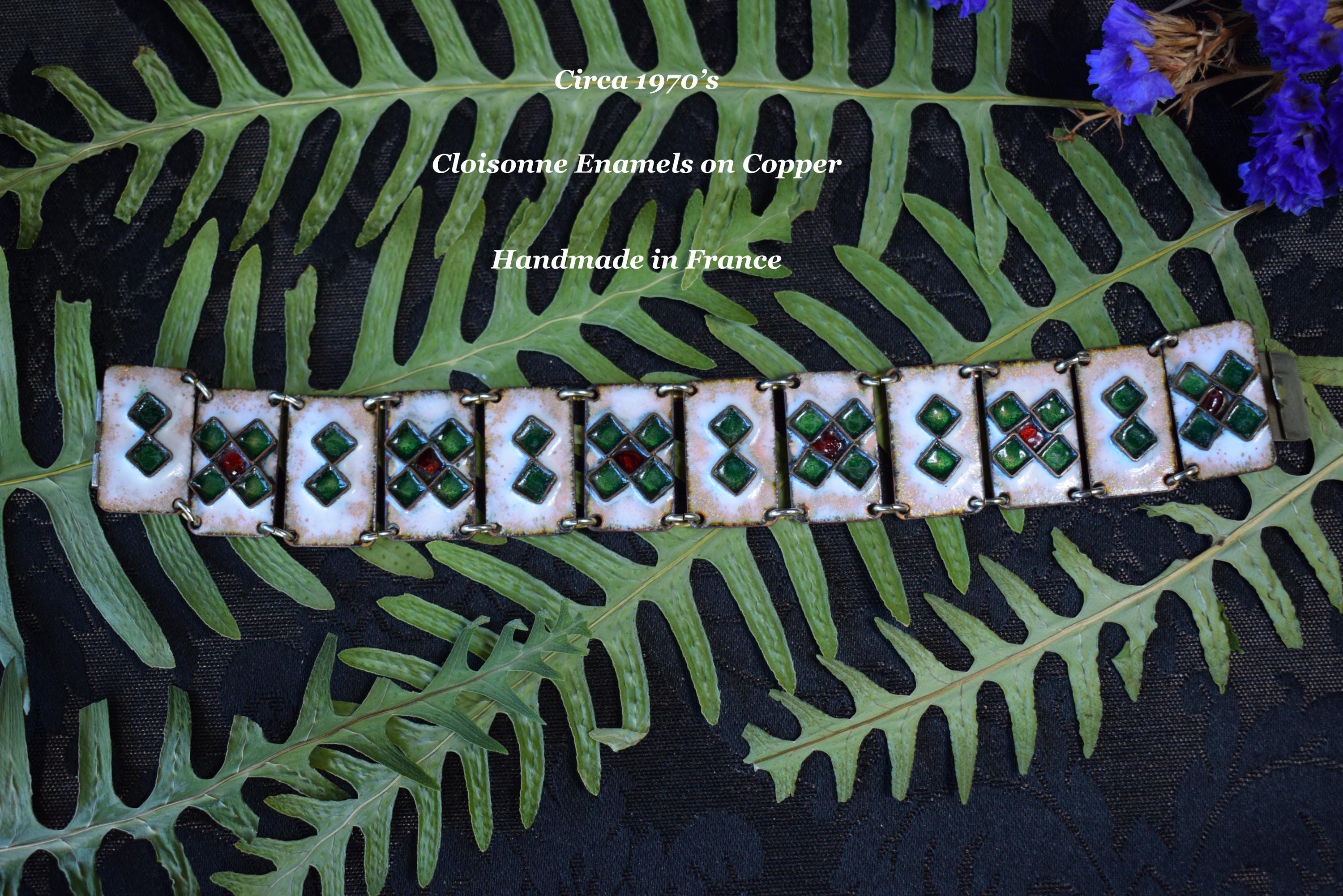 Ensemble Rare De 3 Bracelets Vintage Cuivre émail Cloisonné - Bijoux Anciens - Réf 5158