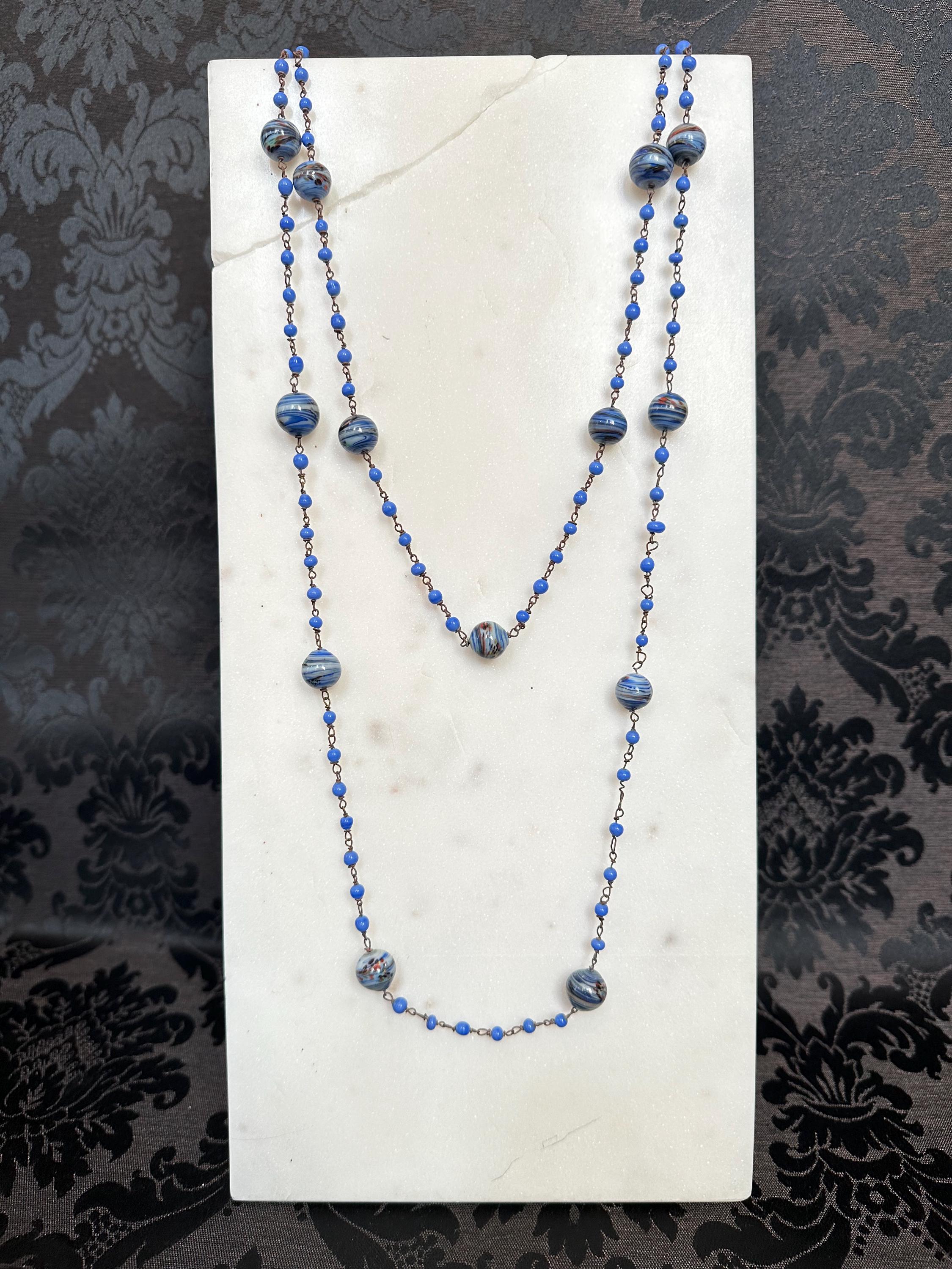 Grand Sautoir Vintage à Perles Facon Murano - 70-75 Cm - Blanc Et Doré
