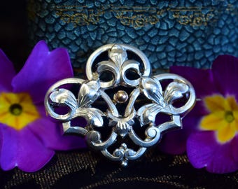Art Nouveau Silver Brooch, Victorian Openwork Pin