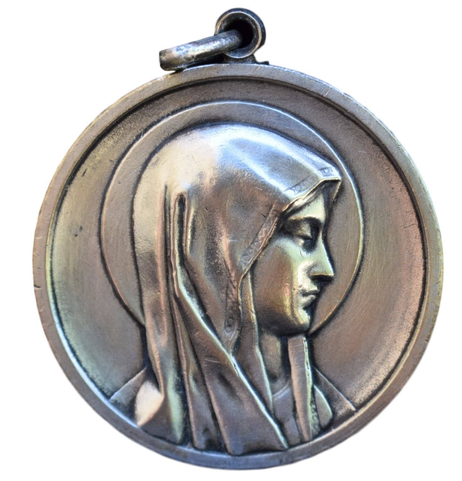 Grande Médaille Notre-Dame-Marie de Lourdes - Français Grand Médaillon Religieux Pendentif Vintage C