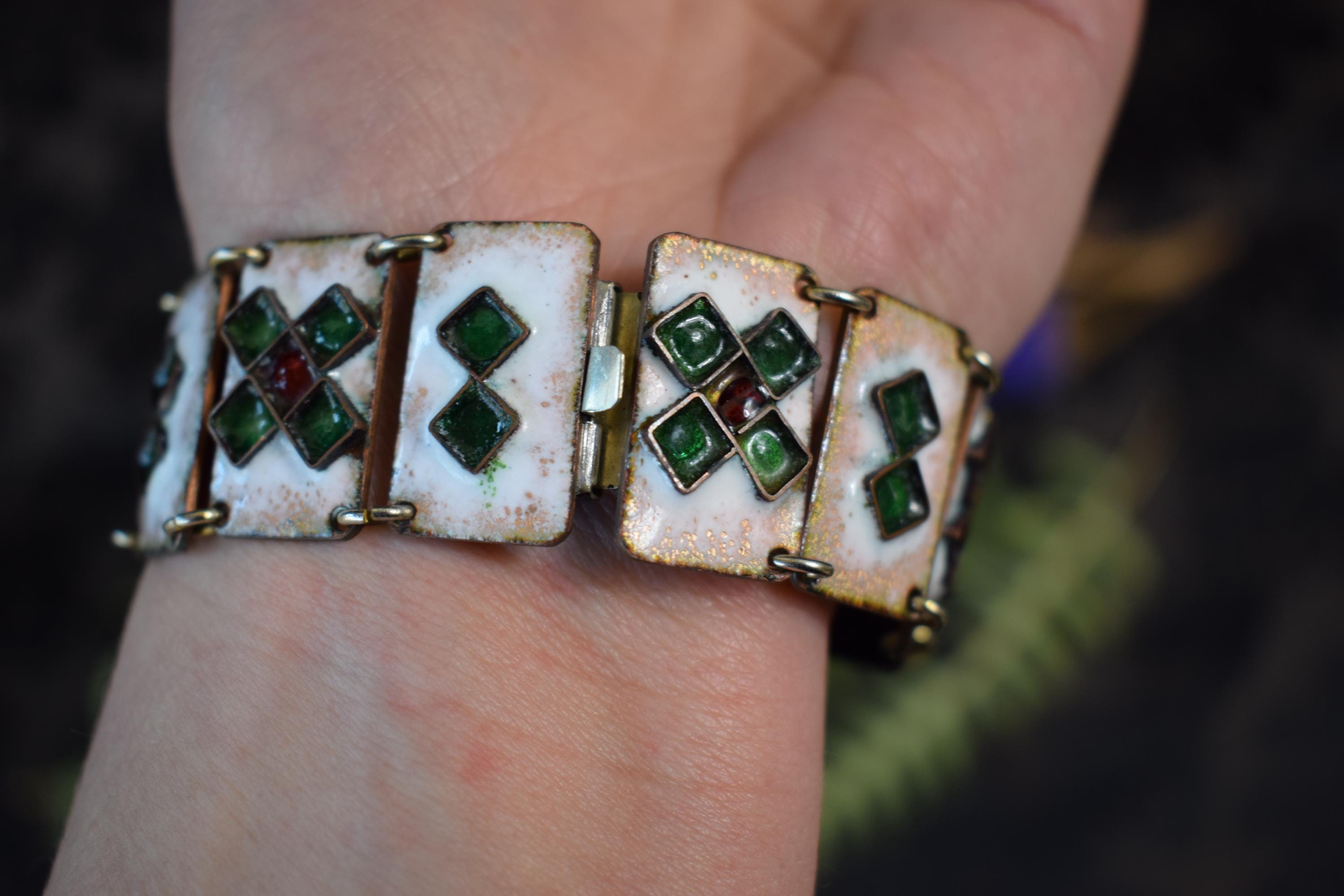 Ensemble Rare De 3 Bracelets Vintage Cuivre émail Cloisonné - Bijoux Anciens - Réf 5158
