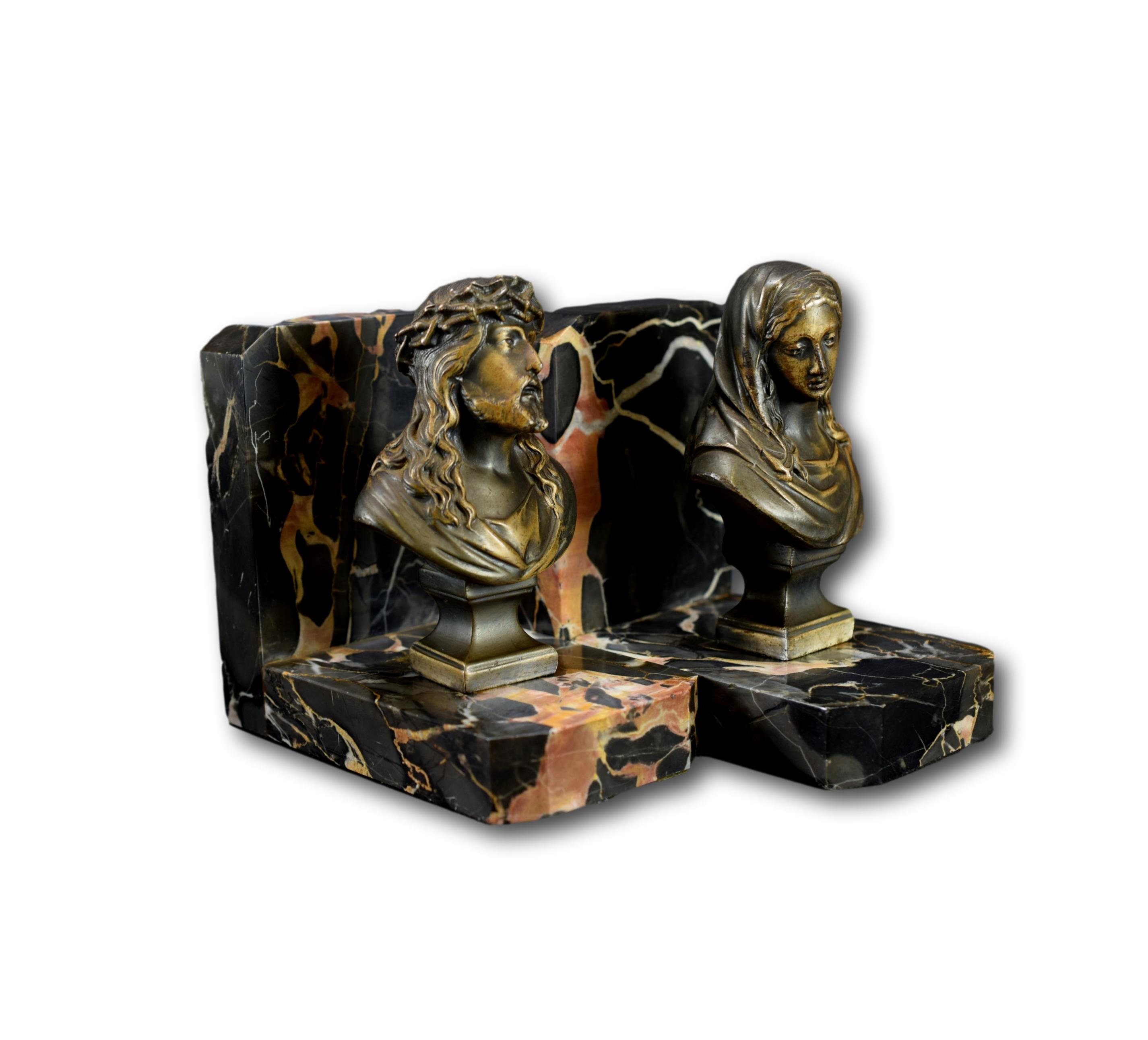 Paire Vintage de Serre-Livres Religieux Marie & Jésus