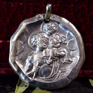 Saint Christopher Silver Medal by C Charl, Vintage Pendant for Men, Organic Jewelry, Gift for Him