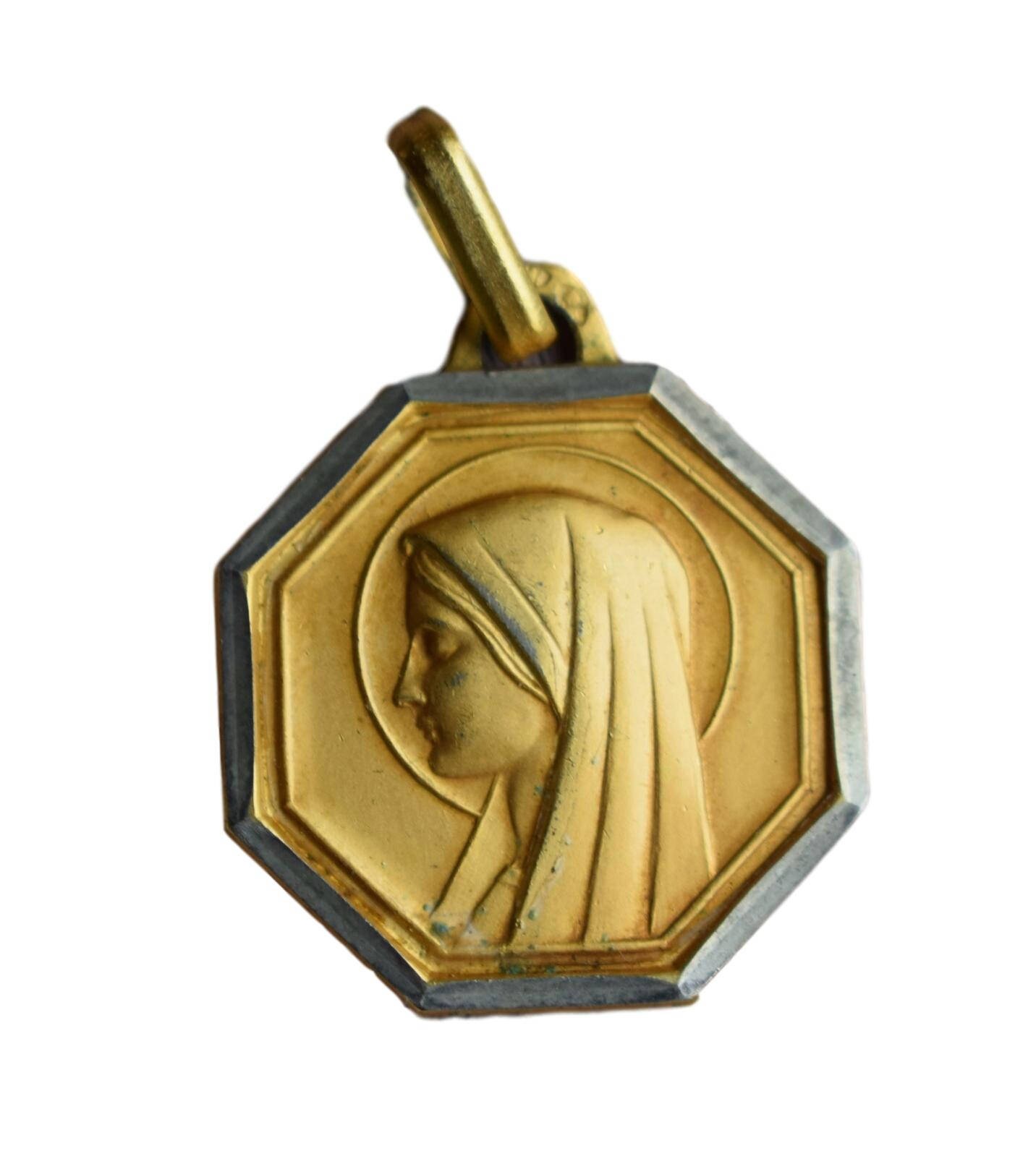 Médaille Notre-Dame Vierge Marie - Vintage Français Médaille d'or Religieuse Remplie Pendant Communi