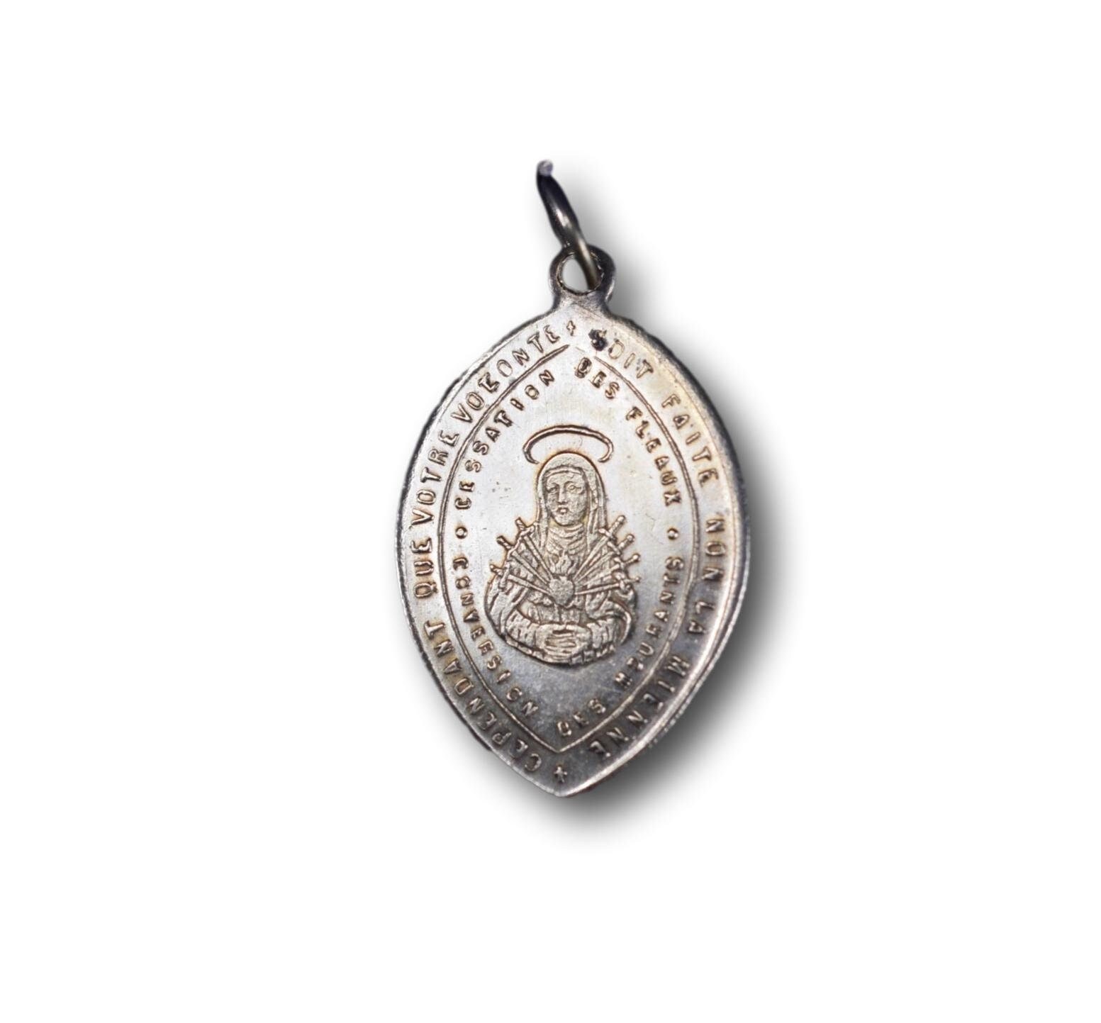 Rare Médaille Du 19Ème Siècle Foi Fin Fléau Mater Dolorosa