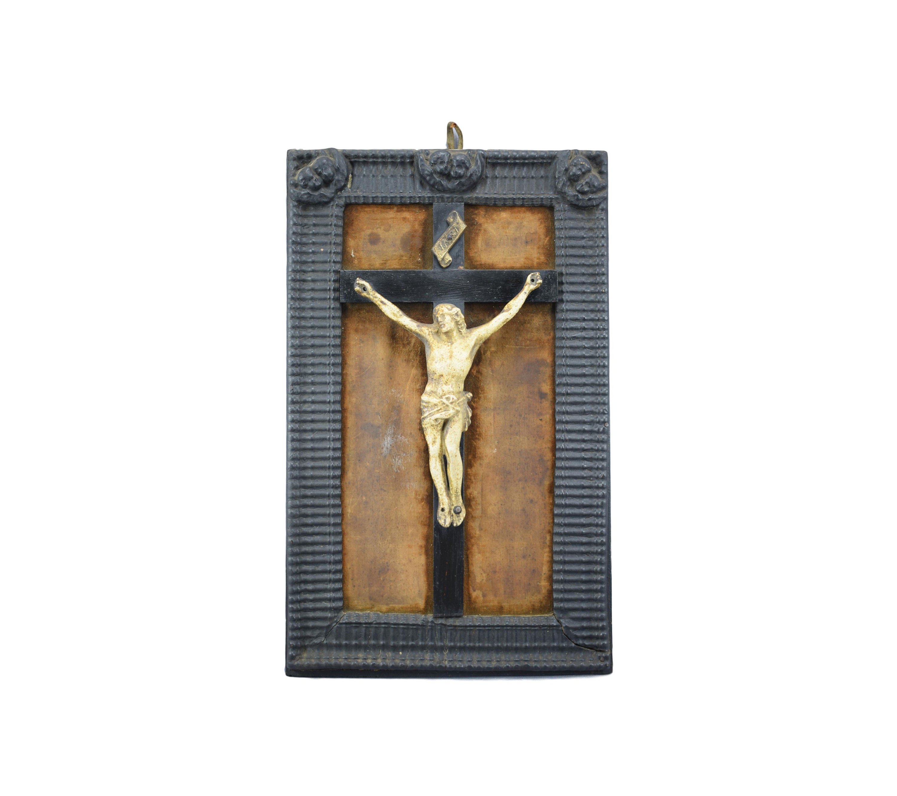 Cadre Antique Français Jésus-Christ Crucifix Croix Mur