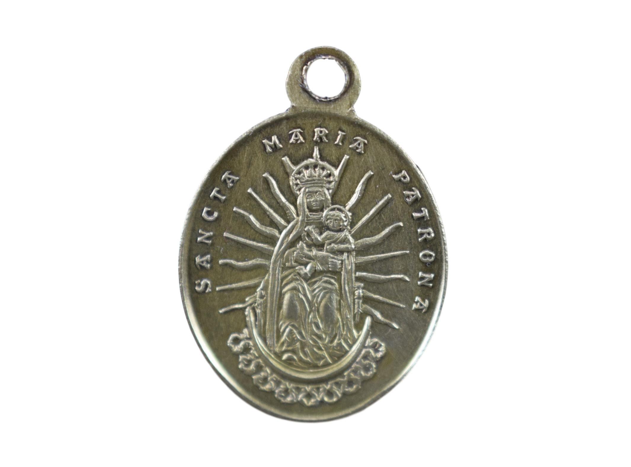 Antique Saint Lamberte Brass Medal Virgin Mary Pendentif