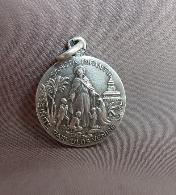 Médaille de La Sainte Enfance - Français Antique Sancta Infantia Missionary Sterling Silver Medal As