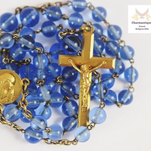 Vintage Gold and Blue Beads Rosary Sterling Silver