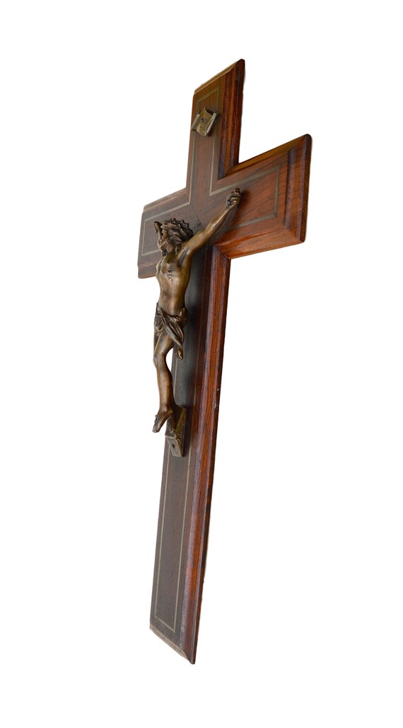 French Antique Wall Cross Wood Hanging Crucifix Vintage Religious Gift Christ On The Communion