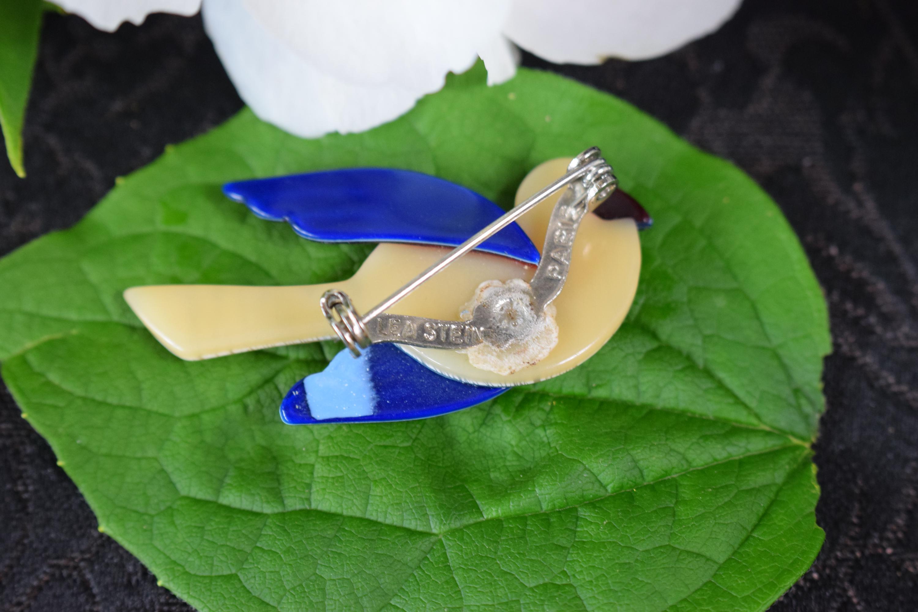 Lea Stein Flying Bird Brooch, Vintage Costume Jewelry Handmade in