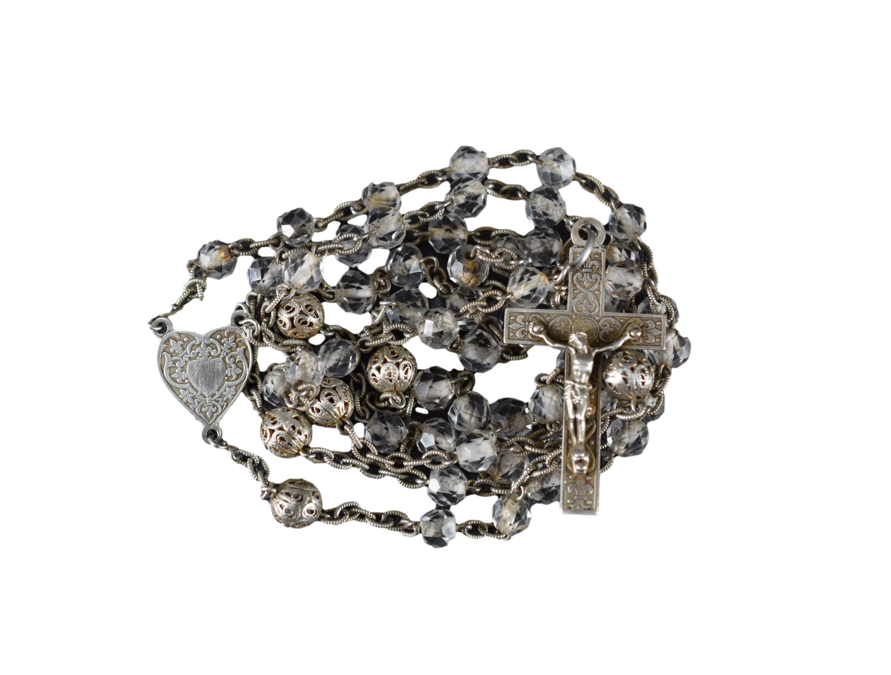 sterling Silver & Faceted Beads Rosary Vintage Filigree