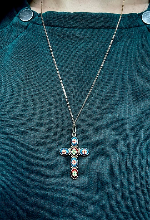 Bressan Enamel Cross Pendant, Vintage Red and Blu… - image 5