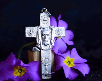Holy Face of Jesus Cross Pendant, Veronica's Veil Shroud Pectoral Cross Pendant by PENIN Poncet Lyon, Catholic Gift