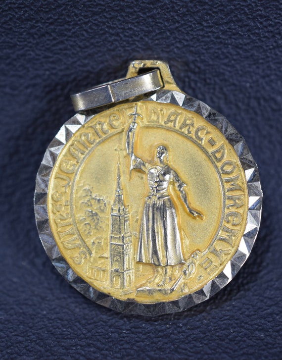 Joan of Arc Gold Medallion Religious Pendant Gift for… Gem