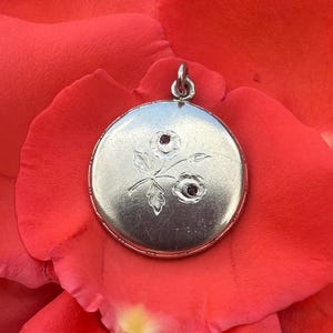 Beautiful Silver and Red Rhinestones Floral Pendant, 1910&#39;s Medallion, Gift for Woman from Uncle Hans