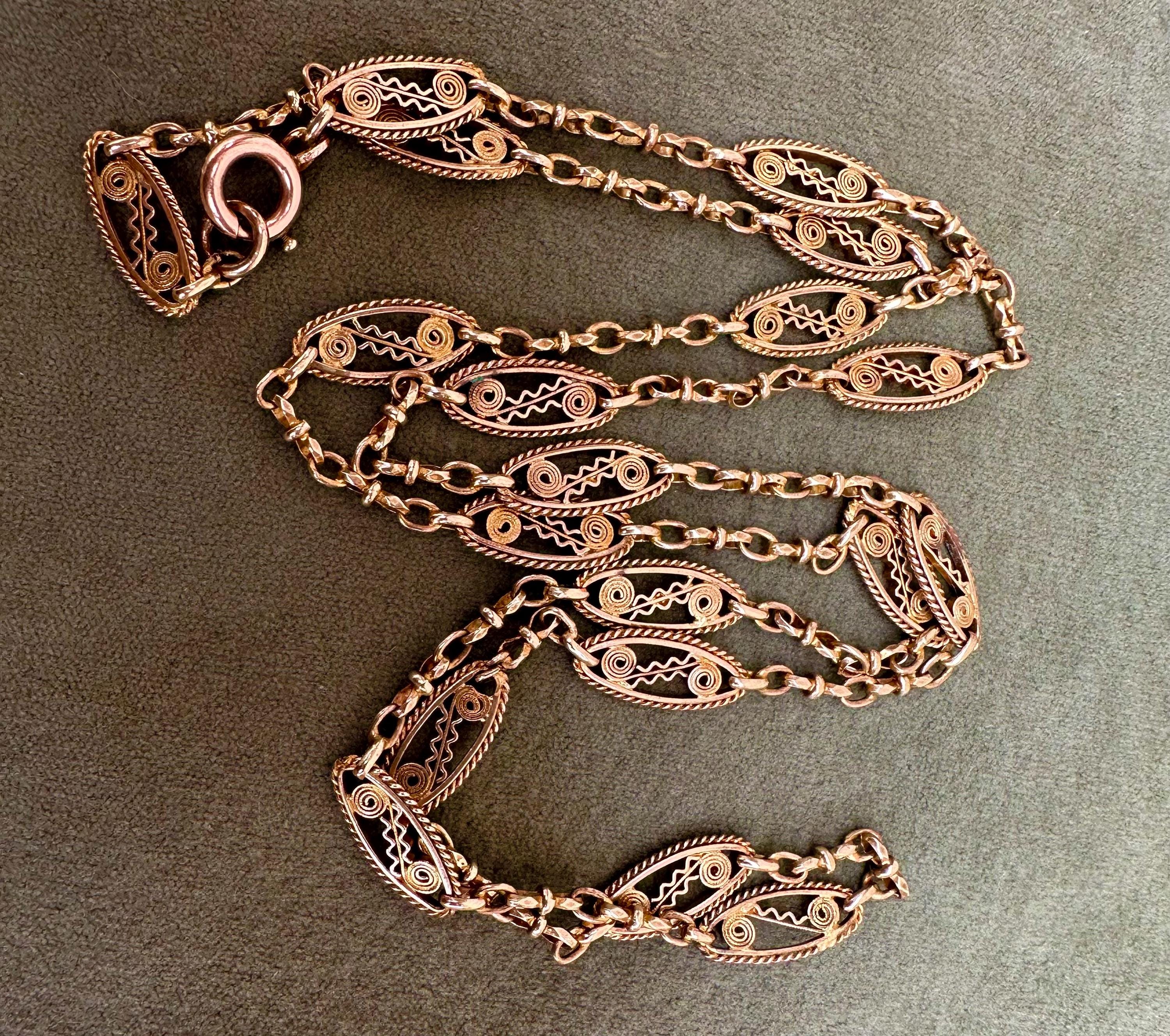 1900年代フィリグリーゴールドフィルドチェーンネックレス、SAVARD 