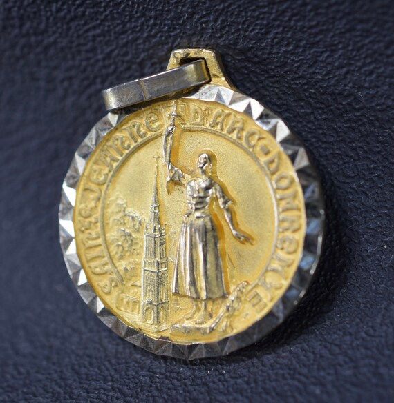 Joan of Arc Gold Medallion Religious Pendant Gift for… Gem
