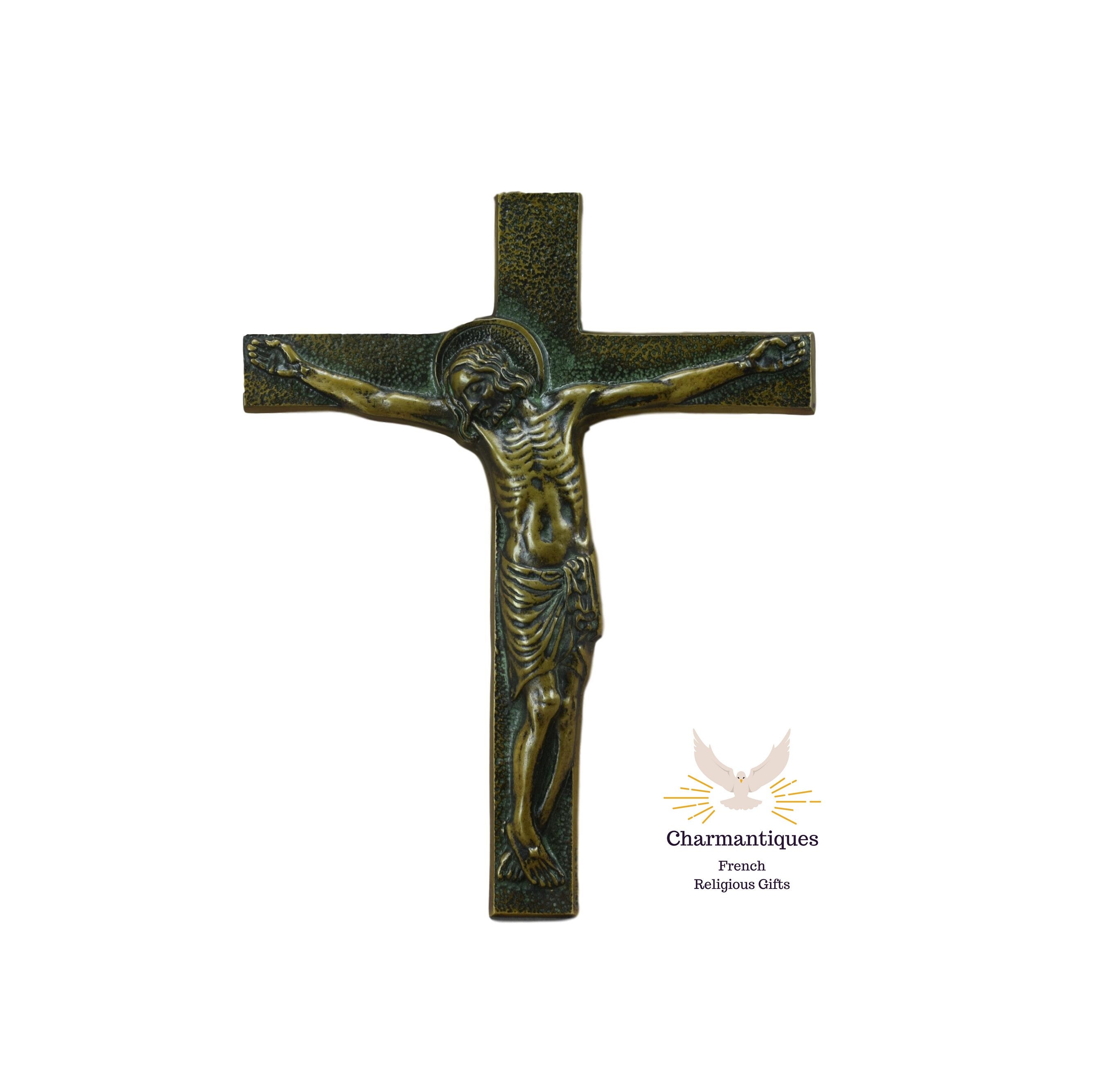 Français Crucifix Vintage Mur de Bronze Par Max Le Verrier, Leverrier Bronze Medieval Cross 1462, Cr