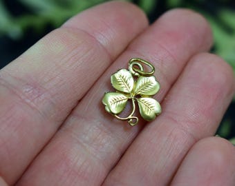 Gold Filled Little Four-leaf Clover Pendant, 1900s Art Nouveau Dainty Good Luck Amulet Lucky Charm, French Antique Jewelry