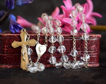 Art Deco Silver Rosary, French Antique Prayer Beads, Bride Gift, Communion Present