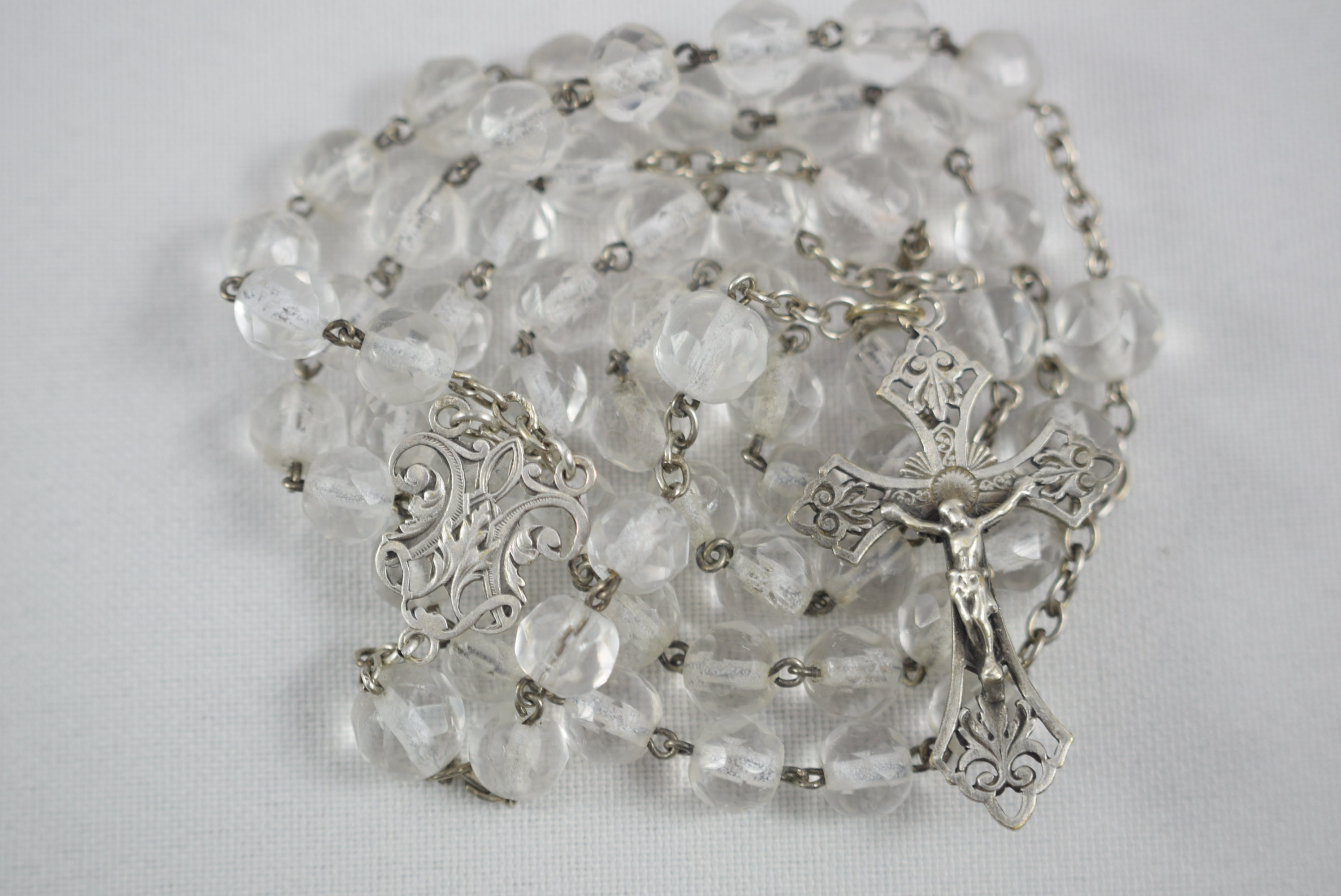 Chapelet de Perles en Argent Sterling et Verre à Facettes