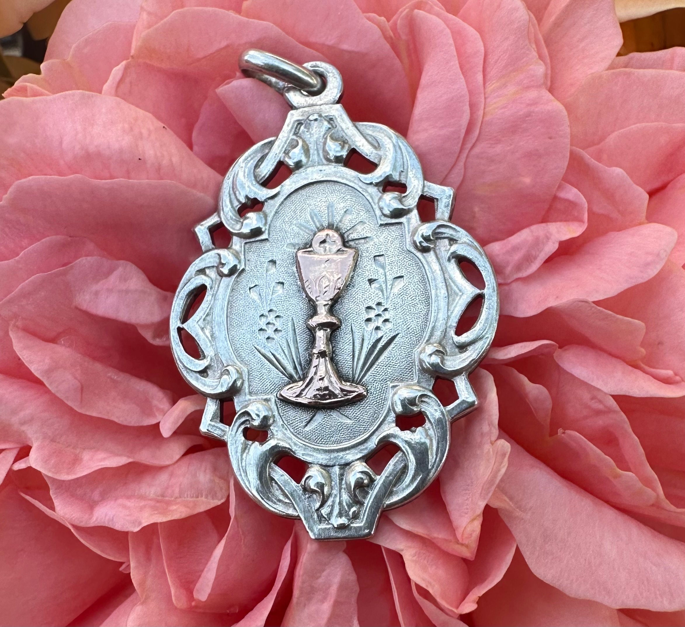 Médaille Pendentif Ancien Vierge Marie - Argent, Fabrication Française