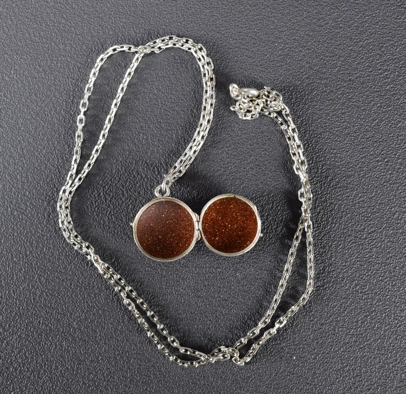 Sterling Silver Sunstone Locket Necklace Reliquary Pendant Etsy