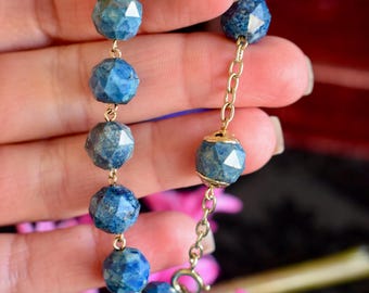 Art Nouveau Lapis Lazuli Silver Bracelet, French Prayer Beads, Ave Maria Medal