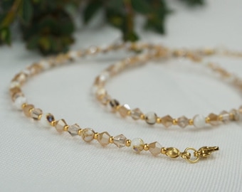 Collar minimalista, collar de cristal crema oro, joyería de boda collar de perlas gargantilla, collar de dama de honor, collar de cristal con piedras naturales