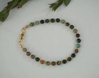 Edelstein Armband aus grünen bunten Perlen, Perlenarmband, Edelstein Armband 4mm Naturstein Armband, Freundschaftsarmband Geschenkidee Frau