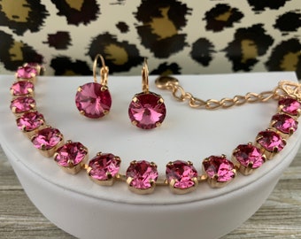 8mm Swarovski Crystal Bracelet - Rose, Pink, Rose Gold, Valentine's Day, Spring, Summer