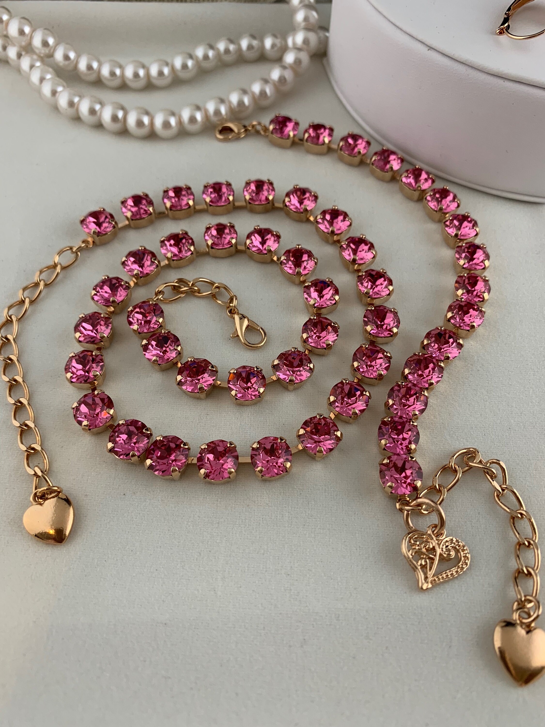 8mm Swarovski Crystal Necklace Rose Pink Rose Gold Etsy