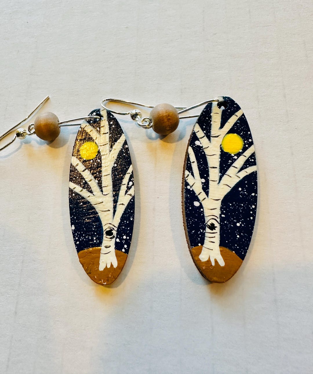 Aspen Trees With Stars and Night Sky - Hand Painted Earrings on Wood ...