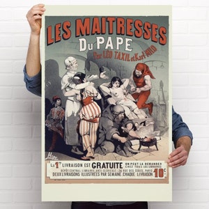 Les Maitresses du Pape (The Pope&#39;s mistresses) Poster- Leo Taxil - 1884 - Vintage, France, Bible, Church, New Age, Free Thinkers