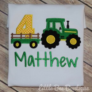 Tractor birthday shirt tractor pulling wagon shirt farm tractor shirt Green tractor image 5