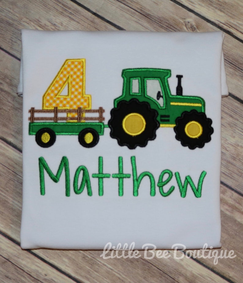 Tractor birthday shirt tractor pulling wagon shirt farm tractor shirt Green tractor image 5