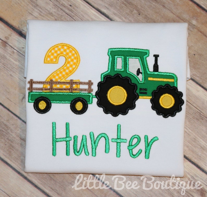 Tractor birthday shirt tractor pulling wagon shirt farm tractor shirt Green tractor image 1