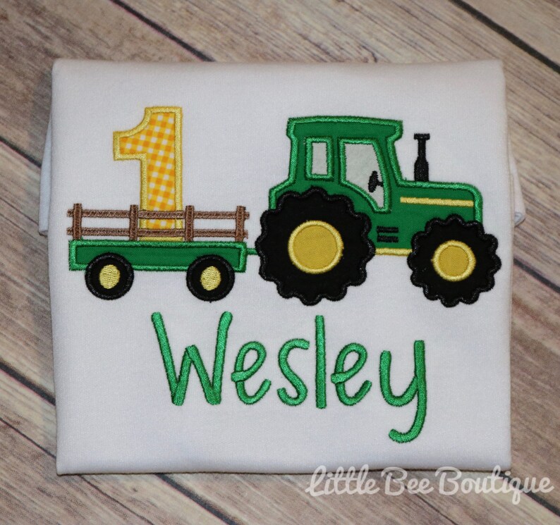 Tractor birthday shirt tractor pulling wagon shirt farm tractor shirt Green tractor image 6