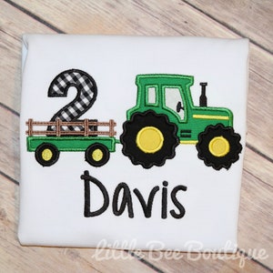 Tractor birthday shirt tractor pulling wagon shirt farm tractor shirt Green tractor image 2