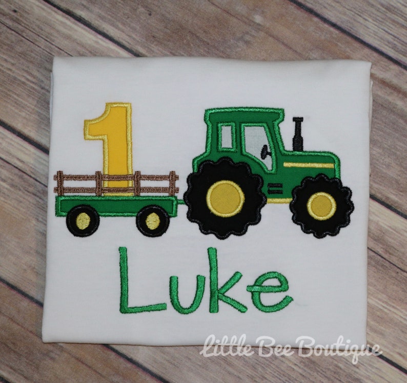 Tractor birthday shirt tractor pulling wagon shirt farm tractor shirt Green tractor image 4