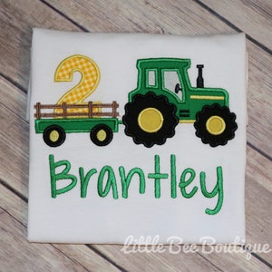 Tractor birthday shirt tractor pulling wagon shirt farm tractor shirt Green tractor image 8