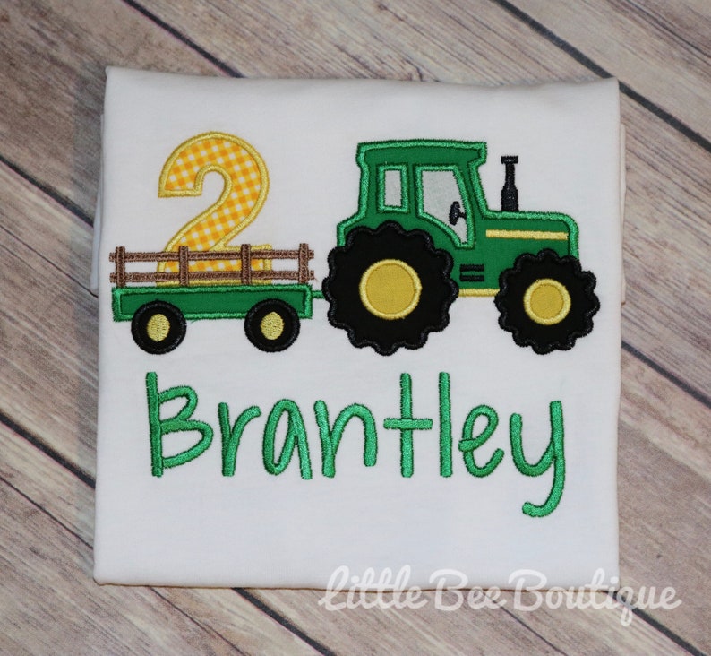 Tractor birthday shirt tractor pulling wagon shirt farm tractor shirt Green tractor image 8