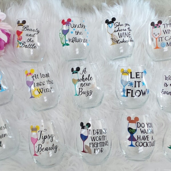 Disney Princess Inspired Wine Glasses,Disney princess wine glass,Disney Bridesmaid Gifts,Disney Wedding,Friend Gift,Disney wine glasses