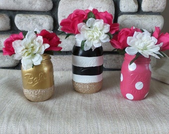 Hand Painted Mason Jar Centerpiece Set • Kate Spade Inspired Decor