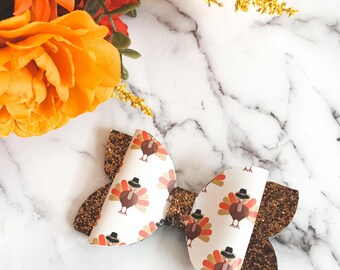 Thanksgiving Turkey Hair bow, Turkey hair bow, Turkey glitter hair bow, Fall Hair Bow, Brown glitter Hair Bow, Glitter Hair bow